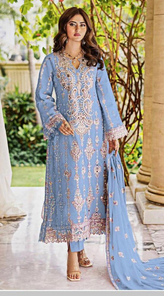 Ishq Aatish by Emaan Adeel Embroidered Chiffon Suits Unstitched 3 Piece EA23IA AT-01 - Luxury Collection